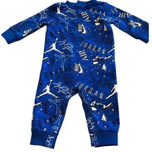 Jordan Baby One Piece Blue Black White Long Sleeve Snap Bottom Baby Boy 6 Mos